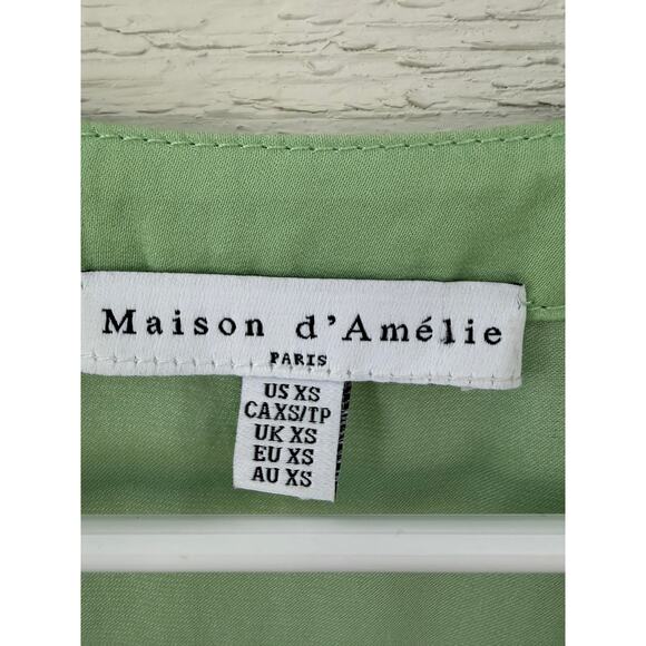 Maison d’Amélie Paris Green Blouse XS | Flowy V-Neck Top - Picture 3 of 7
